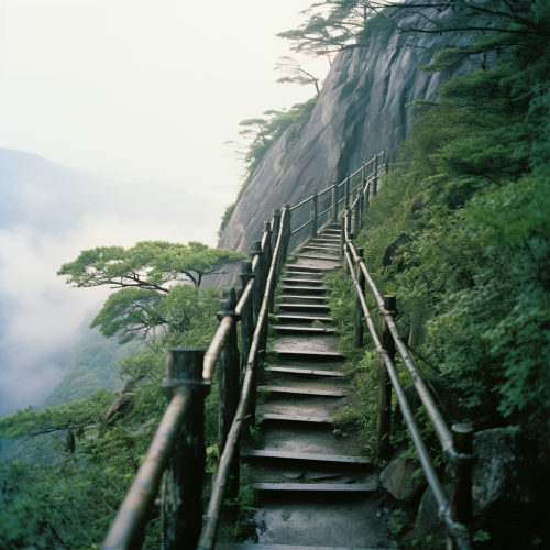 A breathtaking long stairway leading up the mountain A breathtaking long stairway leading up the mountain
