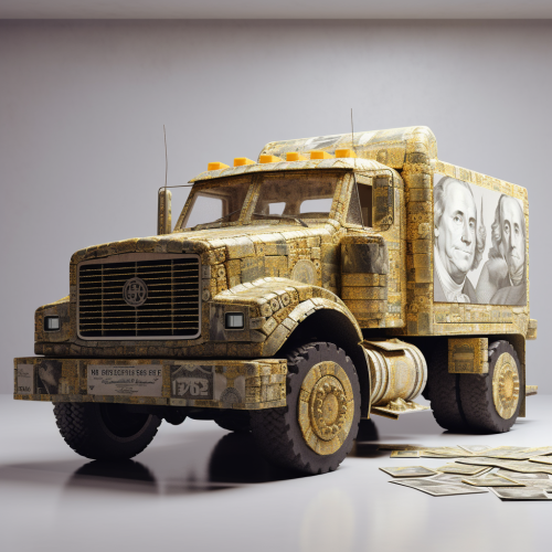 Luxury money dumptruck on white backdrop