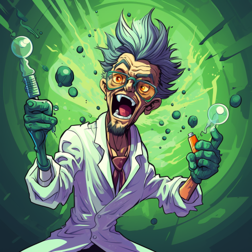Cartoon Mad Scientist Injecting Green Fluid