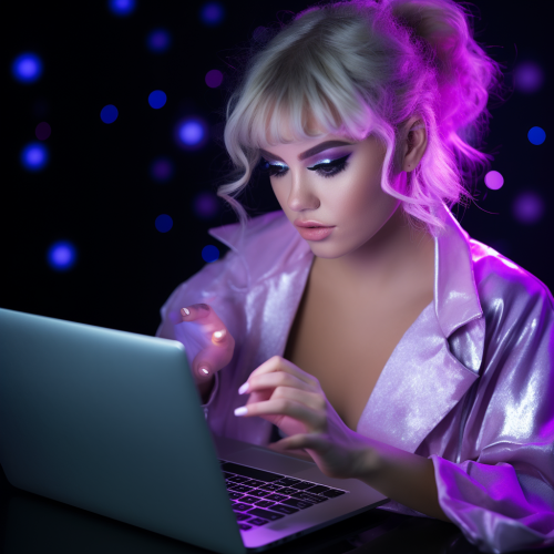 Makeup artist using laptop for research