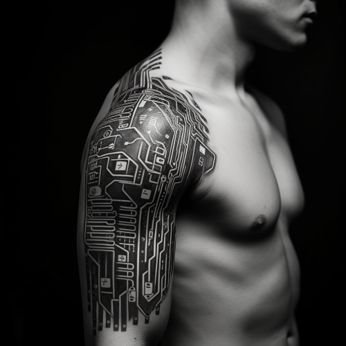 Stylish shoulder tattoo in black ink