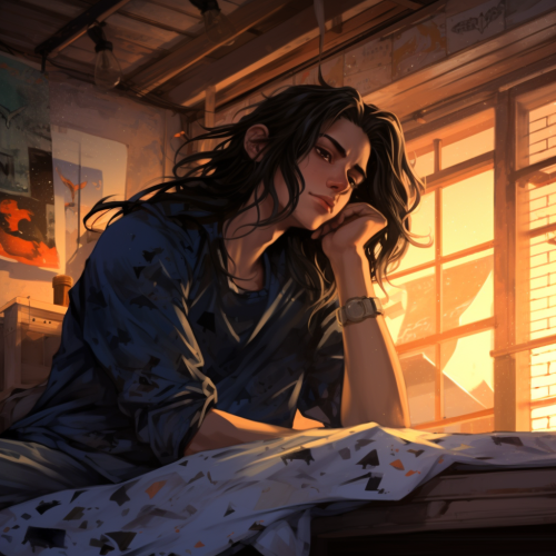 Male teenager deep in thought