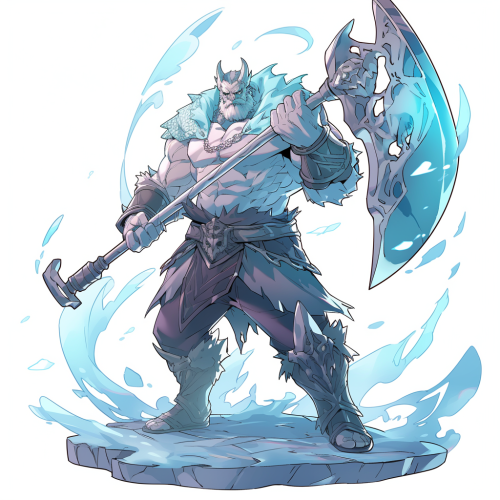 Illustration of a male warrior with a crystal axe