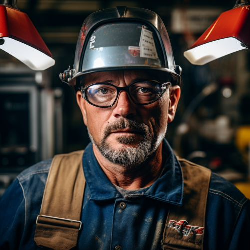 Close-up photo of male welder assembling workplace