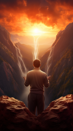 Man having heart attack on mountainside cliff Man having heart attack on mountainside cliff
