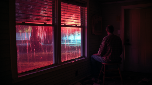 Man looking out window feeling watched