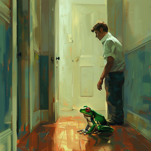 Sad man and tree frog Sad man and tree frog