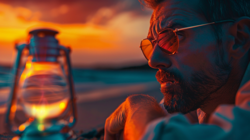 Man Looking at Sandwatch Man Looking at Sandwatch
