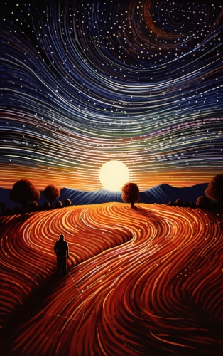 Artistic drawing of man farming