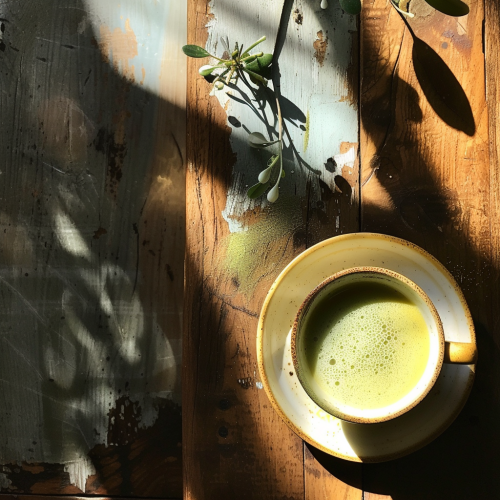 Matcha cup on wooden table