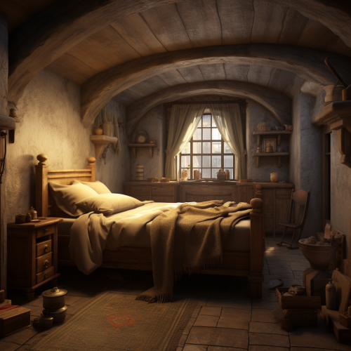 Cozy medieval basement bedroom interior Cozy medieval basement bedroom interior