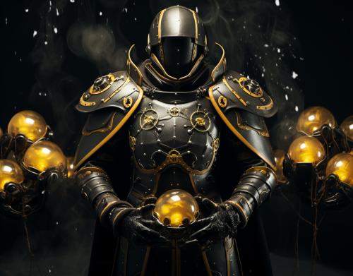 Fantasy illustration of magical armor with orbs