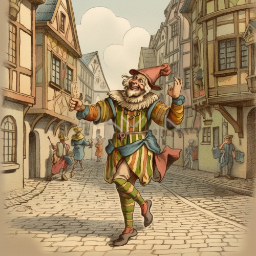 Medieval jester dancing and singing Medieval jester dancing and singing
