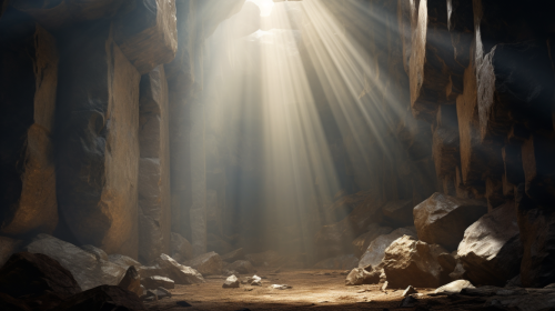 Mesmerizing medieval light ray cave artwork