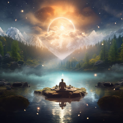 Yogi Floating Over Magical Meditation Scene Yogi Floating Over Magical Meditation Scene