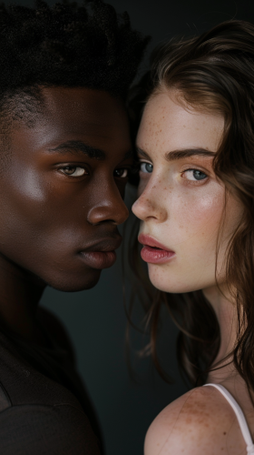 Black man looking at white woman