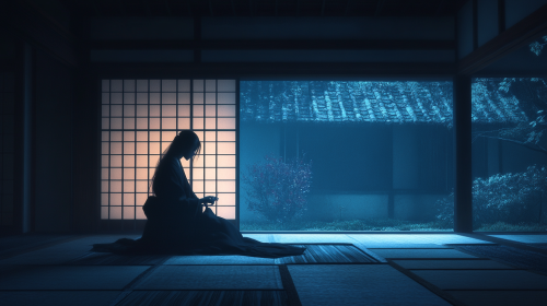 Noblewoman holding knot in dimly lit room