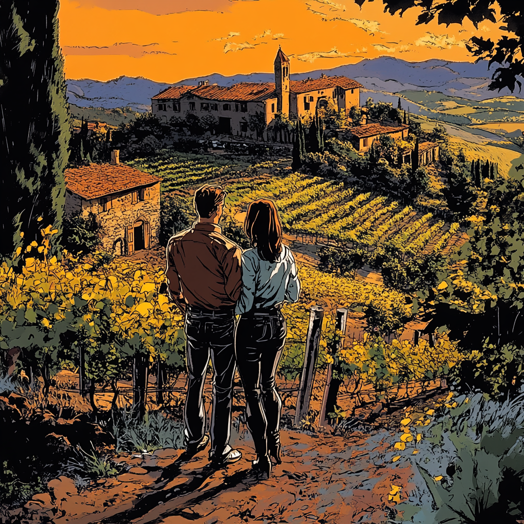  A couple at a winery in Tuscany