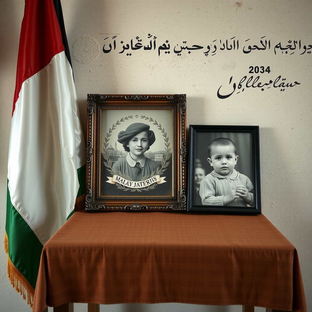  Age and childhood at Palestinian flag table.