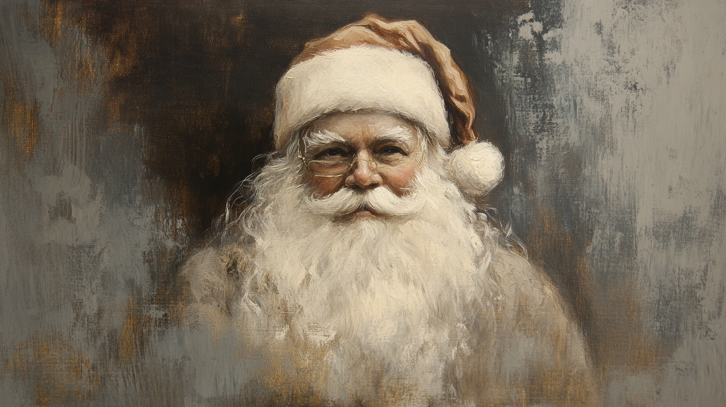  Santa in White with Dark Grey Background Vintage Style