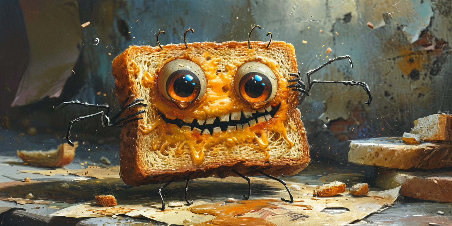 4. Scary and Humorous Cartoon Toast with 6 Arms and 6 Legs