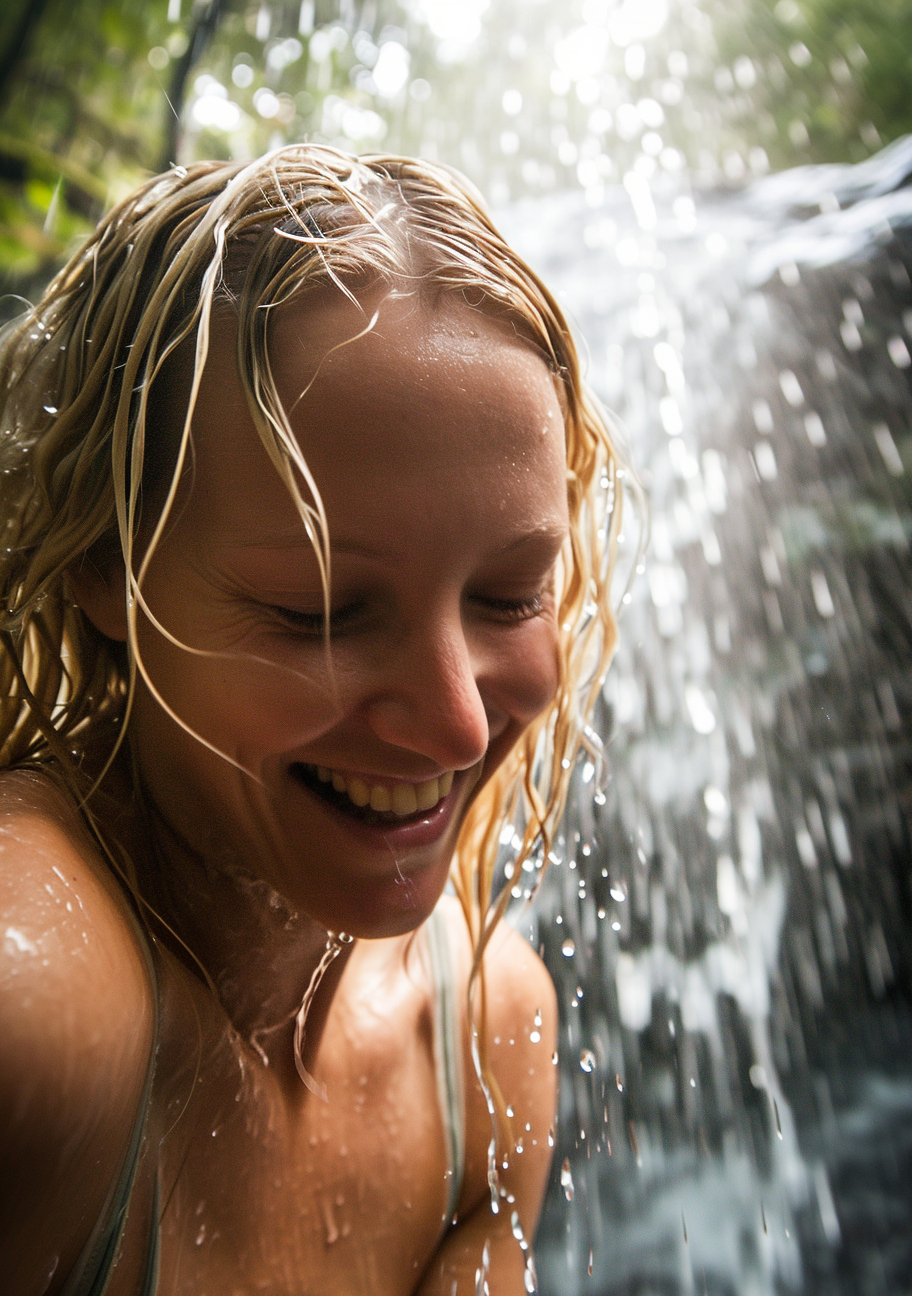 4. ALT Text for Image - Beautiful blond models under waterfall in Costa Rica