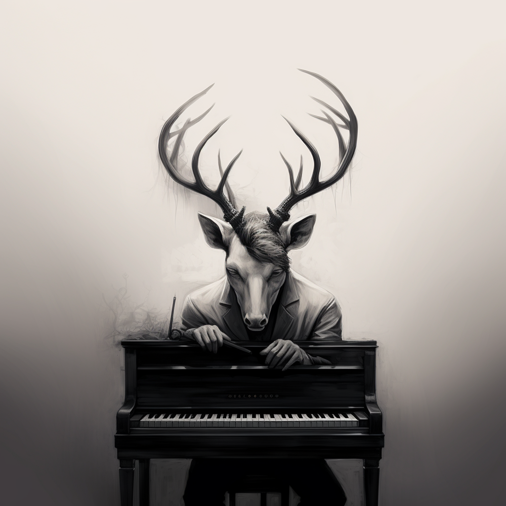 4. Man with Stag Horns Playing Piano Image