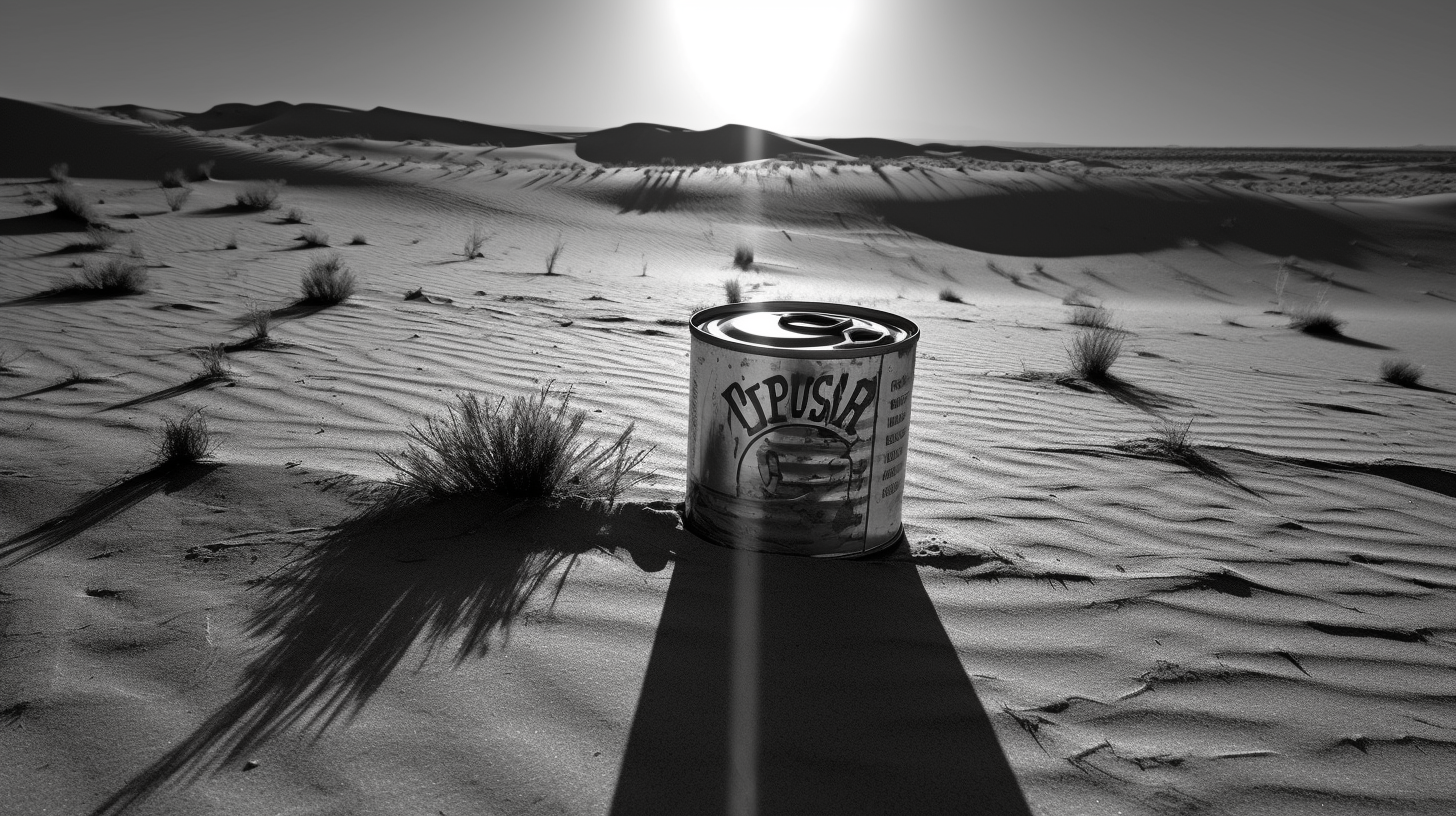 4. Vintage soup can submerged in sand