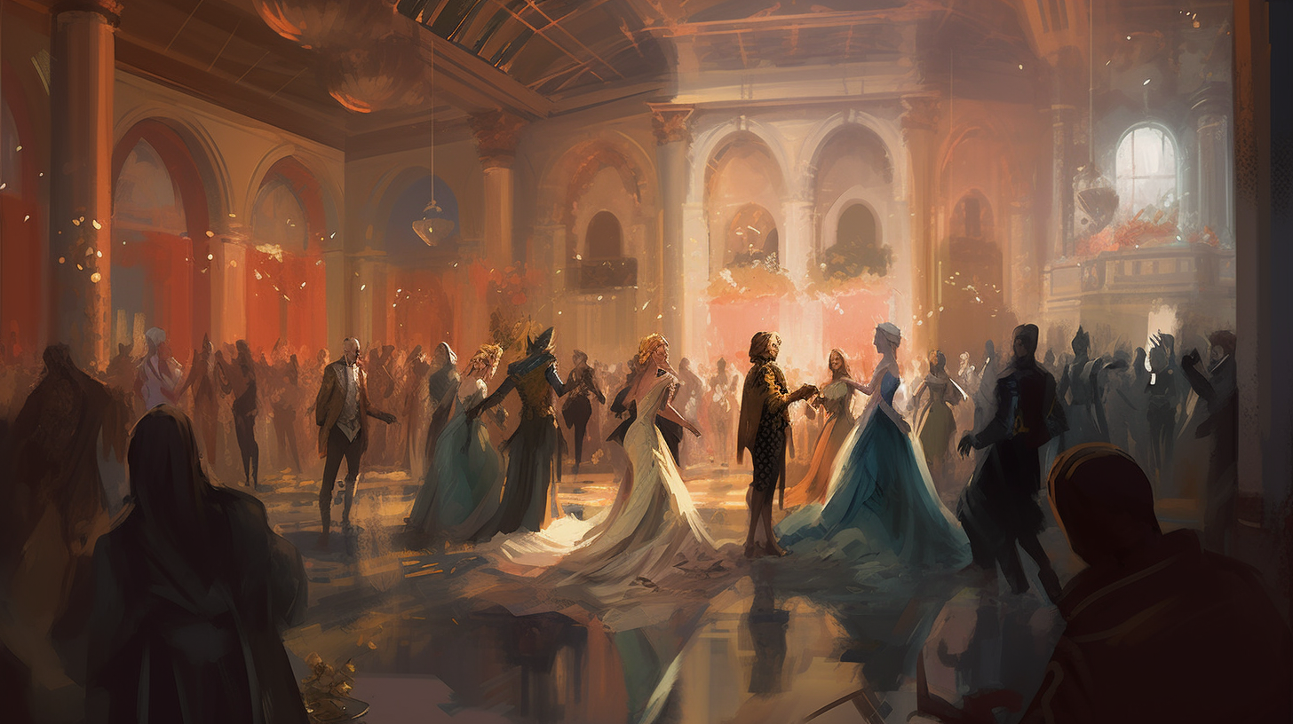 4. Elegant ballroom scene with people dancing