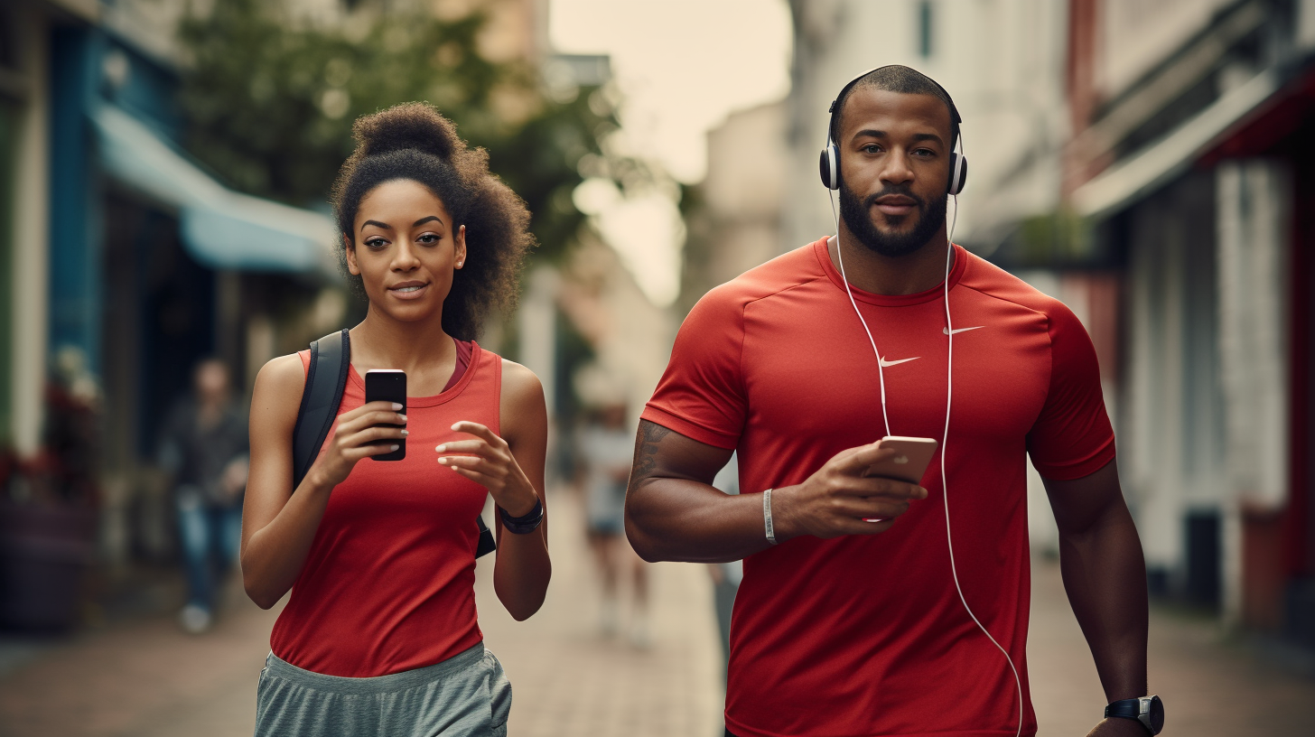 4. Active adults jogging in city park