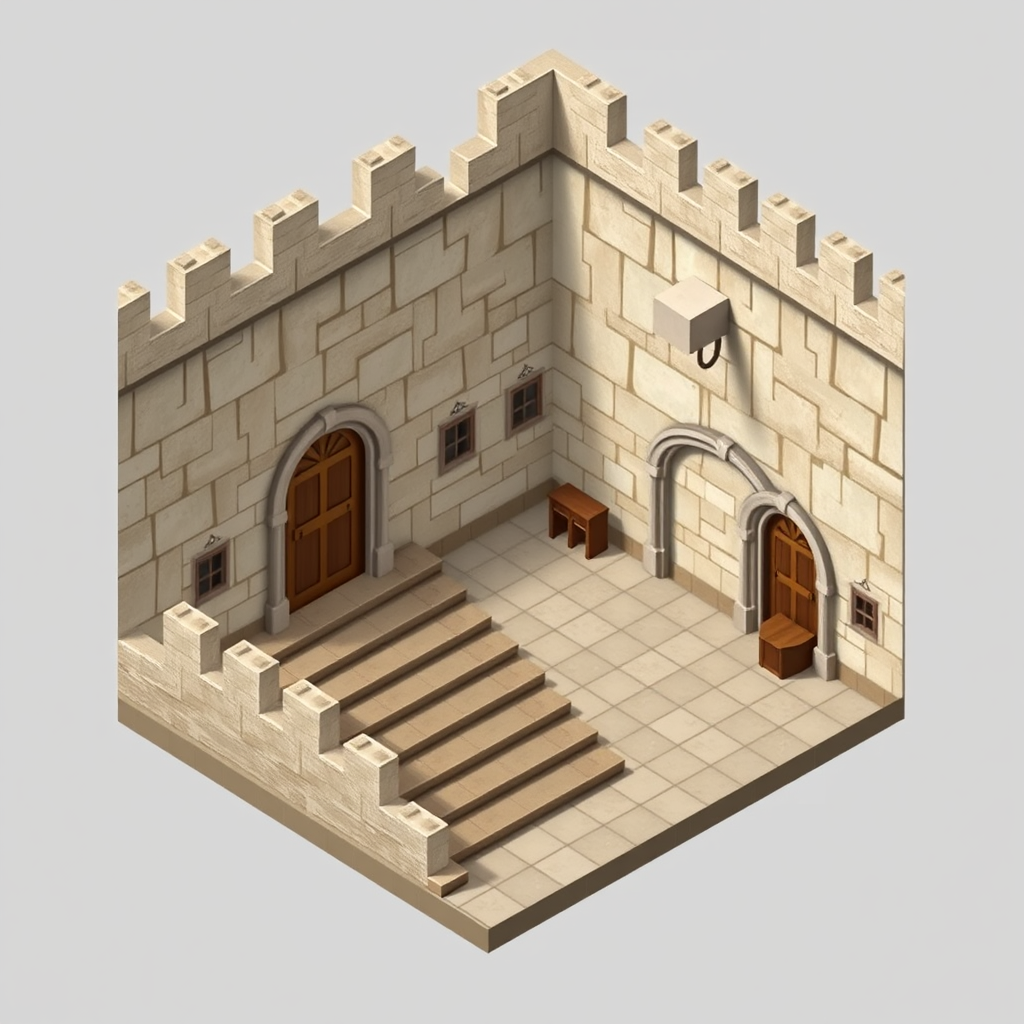 14th Century Castle's Foyer with Steps, Isometric View