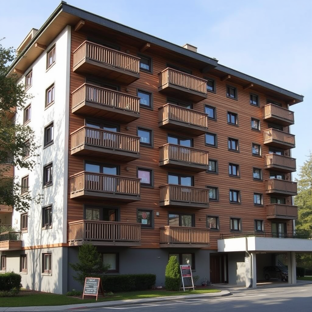 15-Storey Apartment Building with Wooden Plaster Exterior