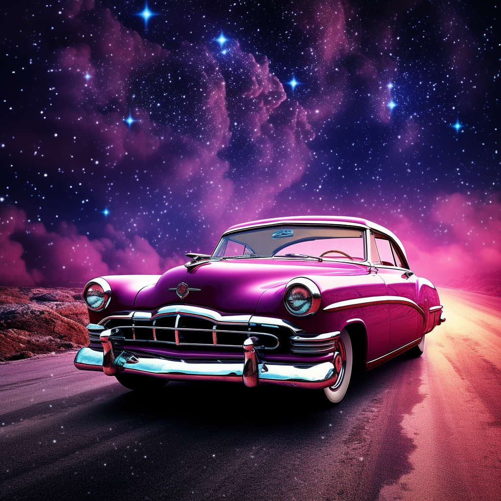 Old Car in Fantasy Galaxy Road