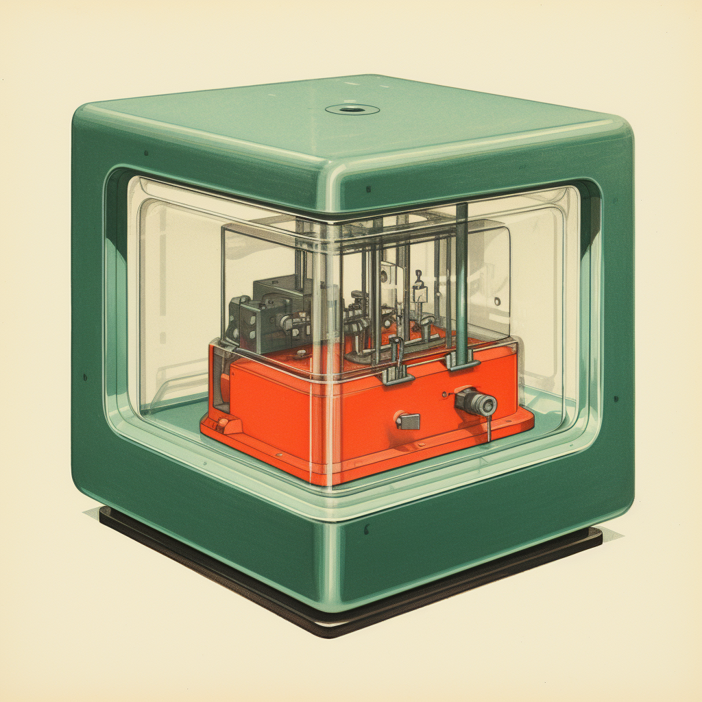 Vintage risograph art of a glass box machine