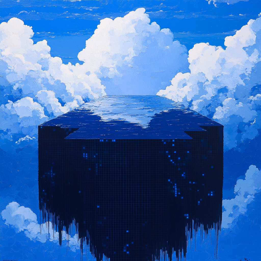 1970s Surreal Sky Pool with ASCII Art Shadows