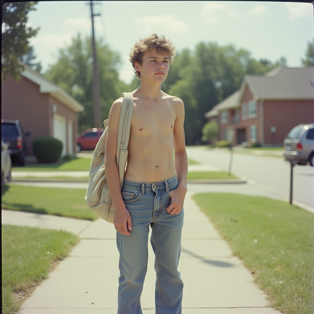1980s Teen Delivering Newspapers in Summer Suburb