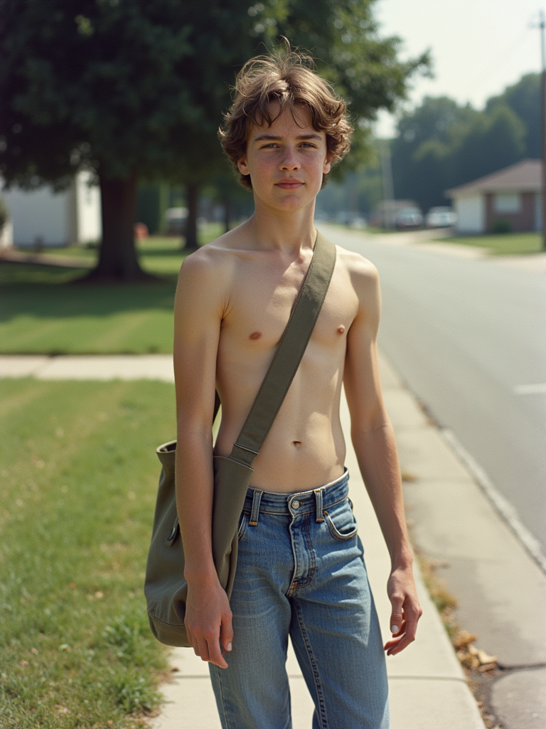 1980s Teen Delivering Newspapers in Summer Suburb
