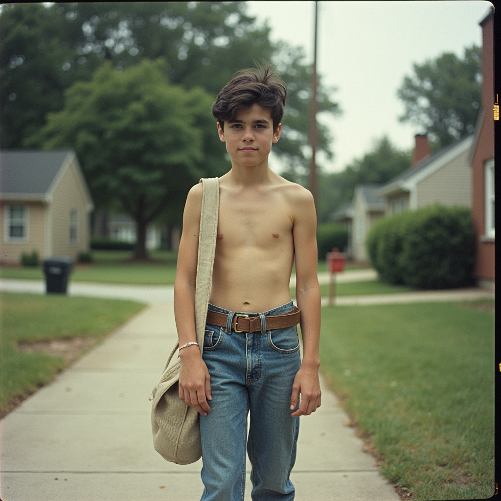 1980s Teen Newspaper Boy in Suburb Summer