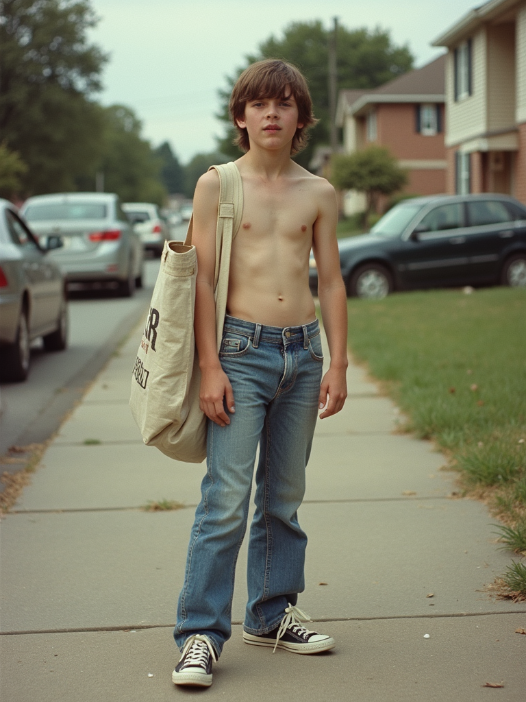 1980s Teen Newspaper Carrier in Summer Suburb