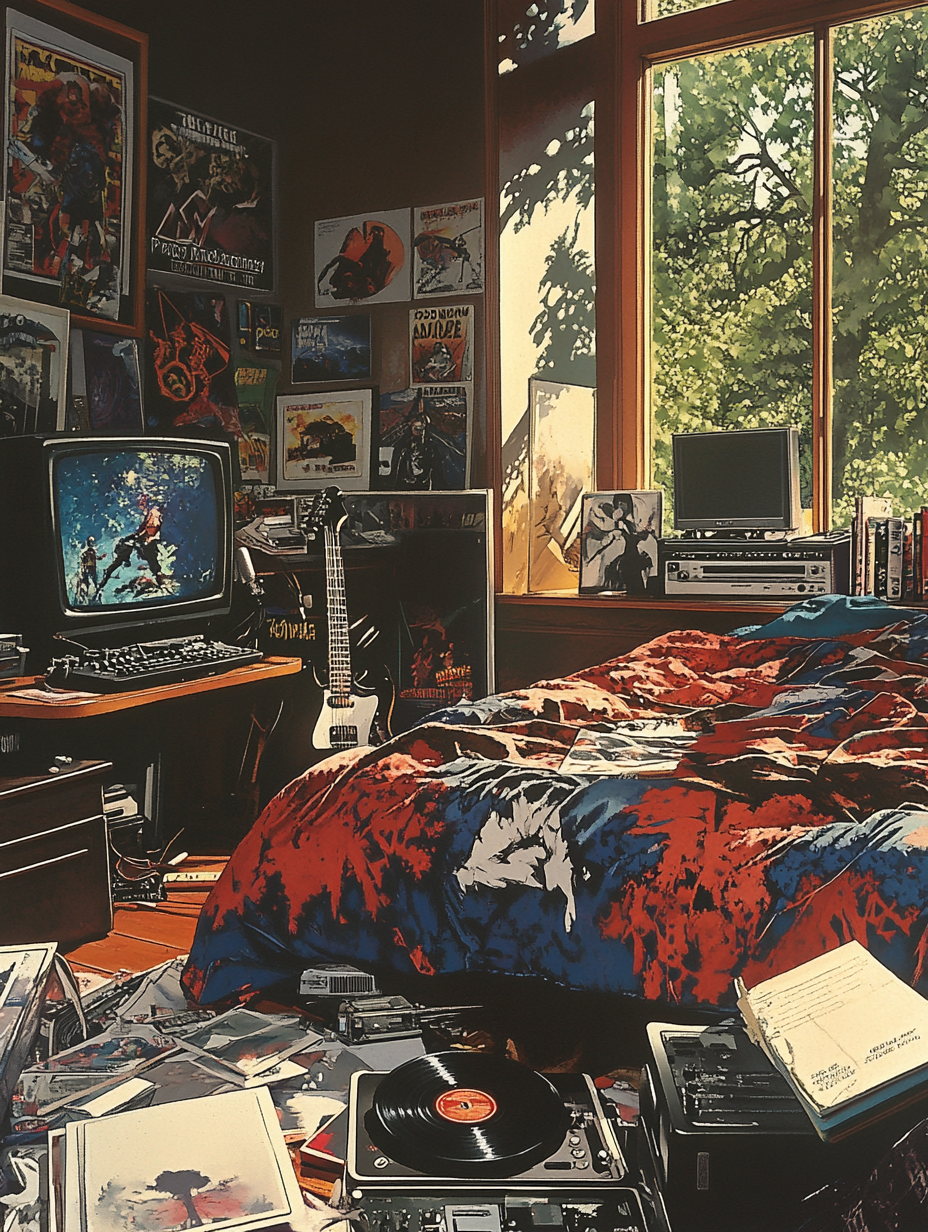 1980s Teenage Boy's Messy Bedroom with Music and Games