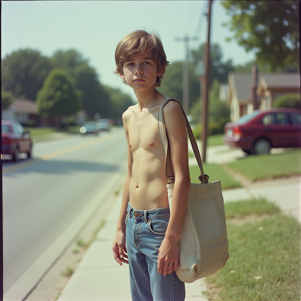 1980s Teenage Paperboy in Summer Suburb Photo