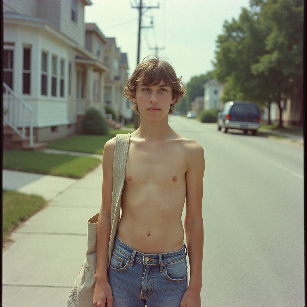 1980s Teenage Paperboy in Summer Suburb