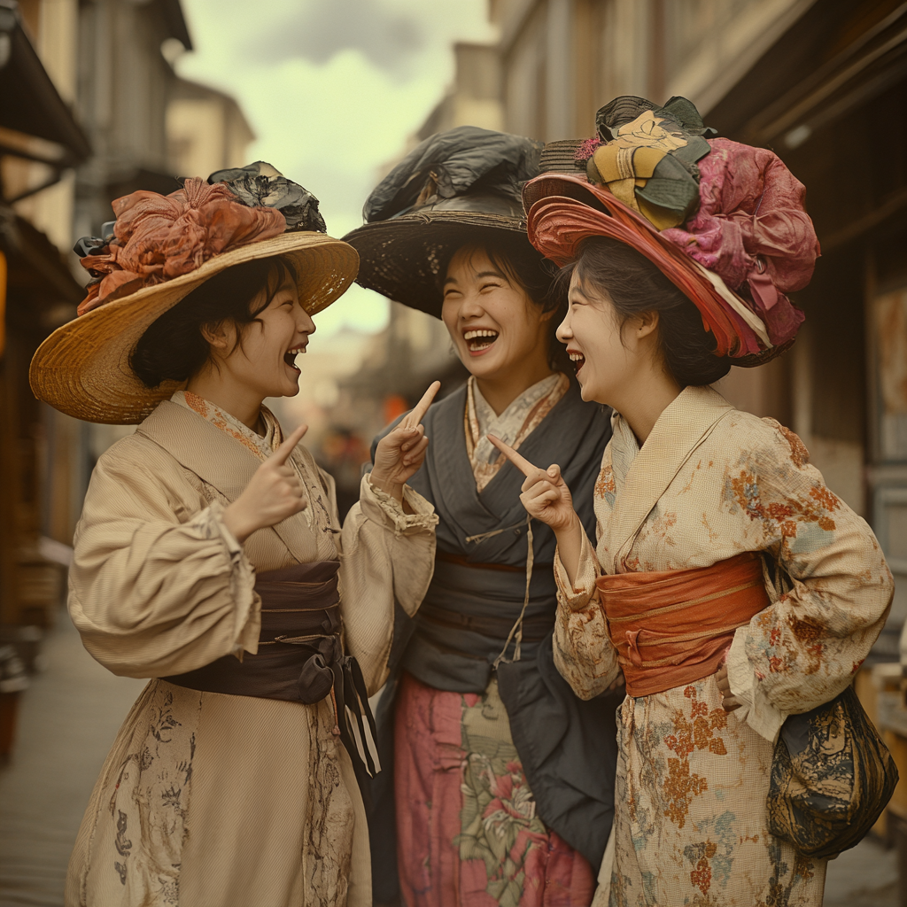 19th Century Japanese Women Point and Laugh on Market Street