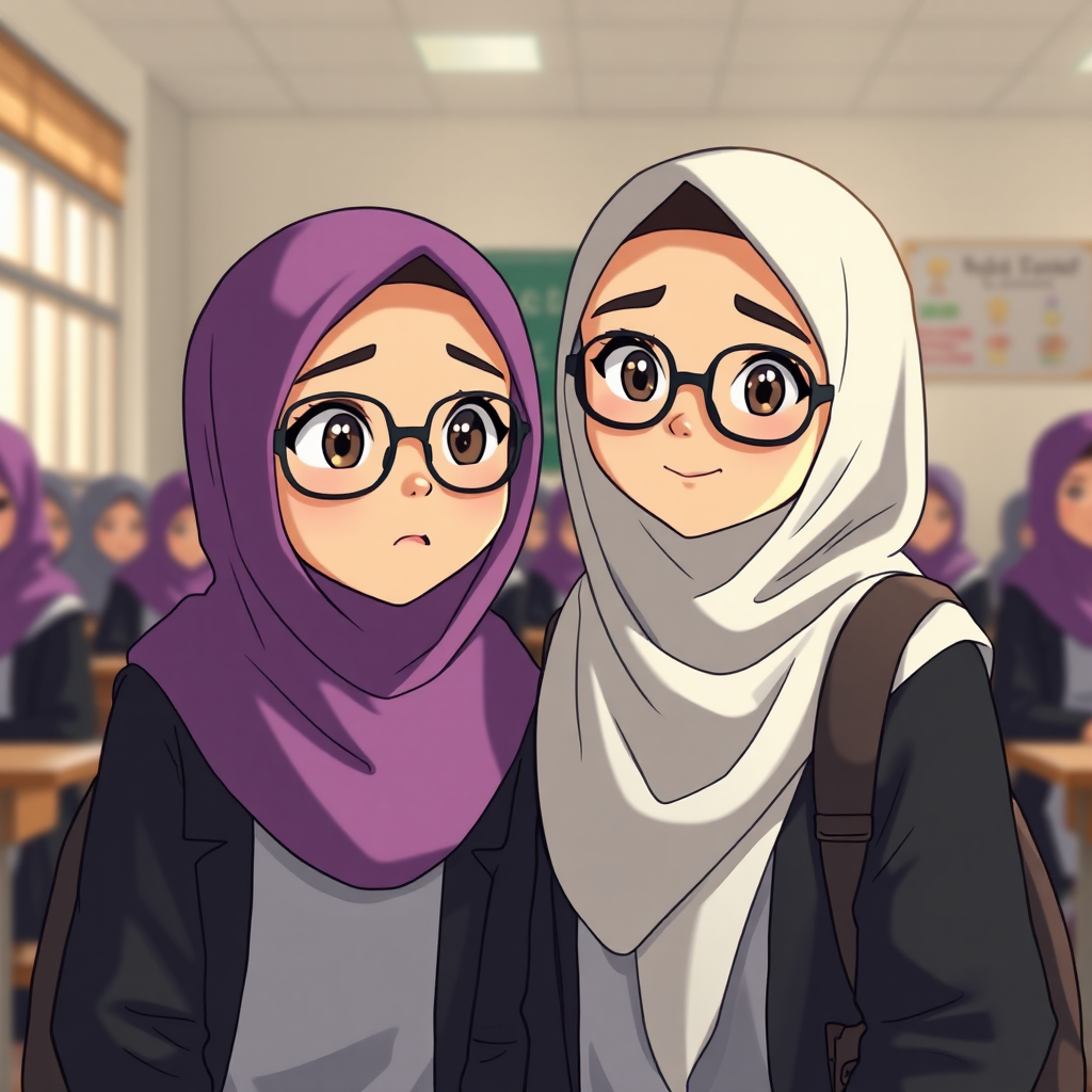 27 students wearing hijabs alongside twins and glasses