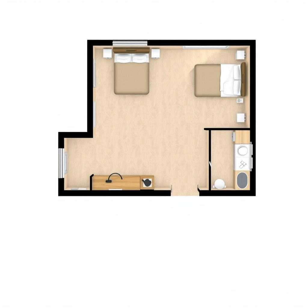 2D Plan of a 2-Bedroom House with Stairs