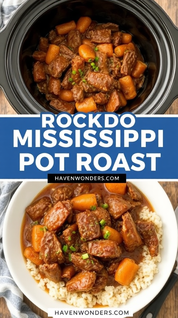 3 Collage Image of Crockpot Mississippi Pot Roast