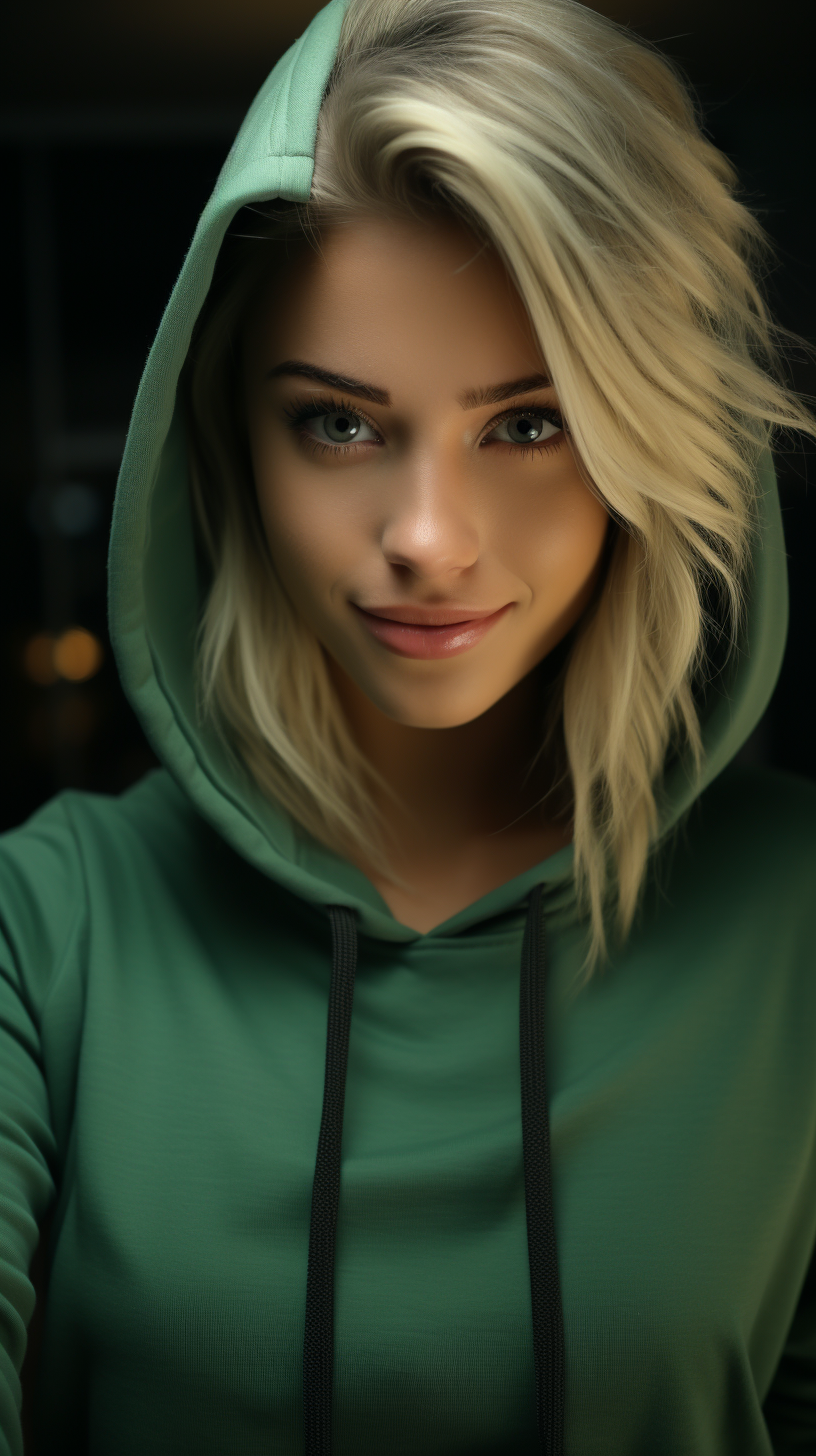 Woman in Green Hoodie Taking Selfie