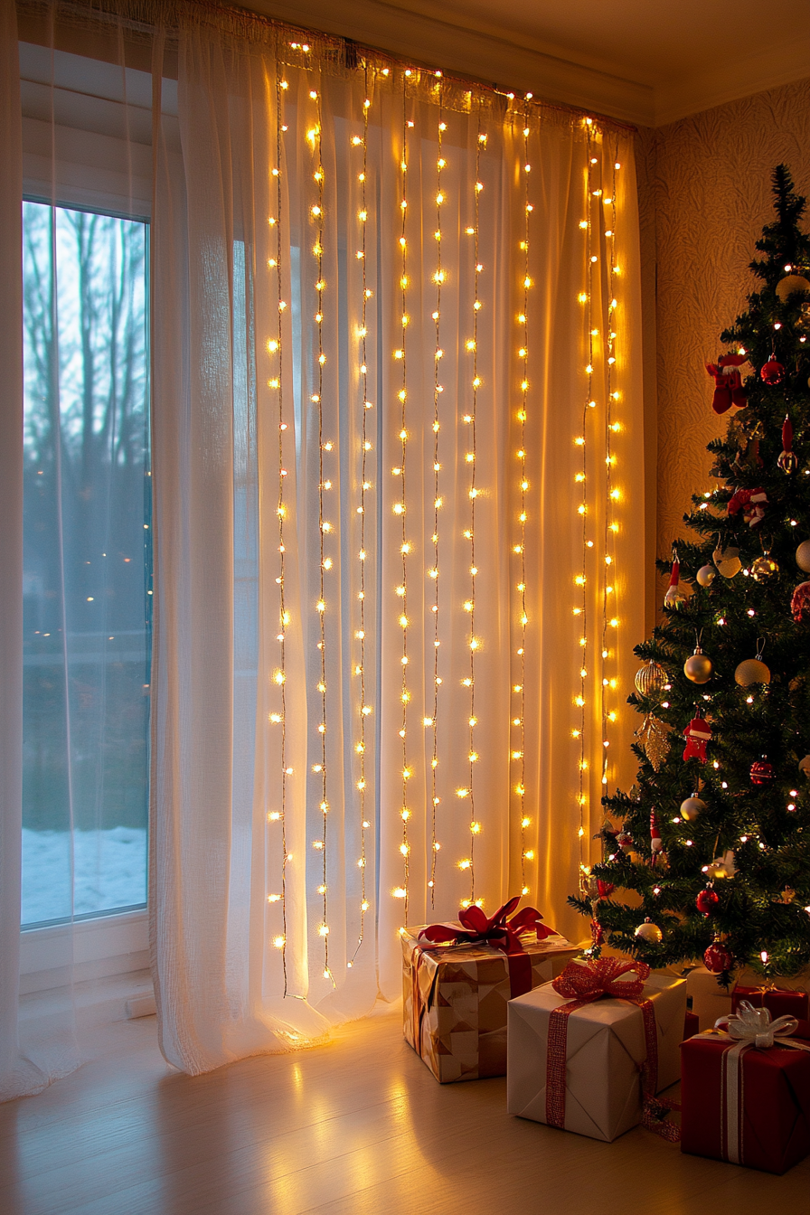 300 Cold White LED Bulb Garland in Living Room