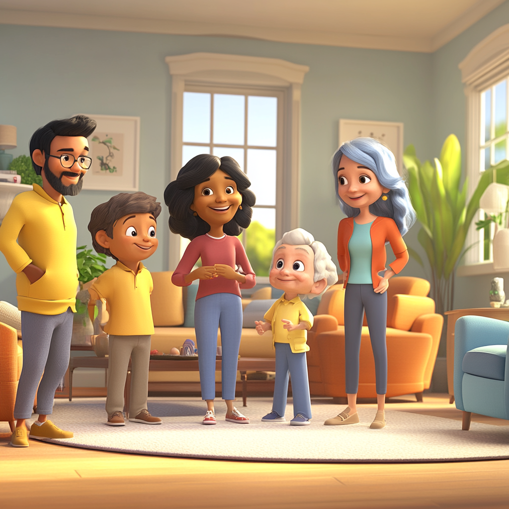 3D animation scene of diverse, happy, independent people.