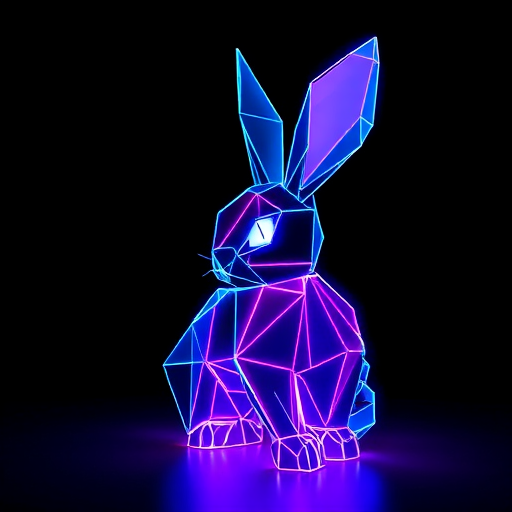 3D geometric hybrid bunny made of neon fibers.